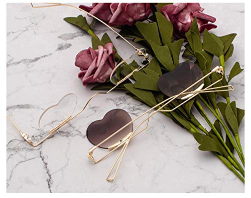 QINGZHOU Gafas De Sol,Tendencia De La Moda Gafas De Sol Graduadas Con Lentes Oceánicas Gafas De Sol Con Montura De Metal En Forma De Corazón, Montura Dorada Diafragma De Mercurio C5