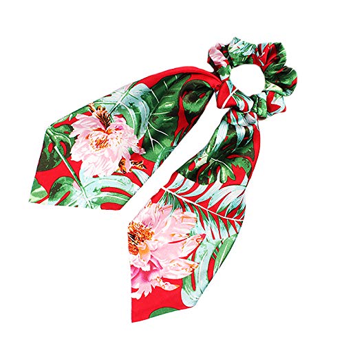 Qinlee - Gomas de pelo para mujer, corbatas, cinta de goma, accesorios para el pelo, lazo con flores veraniegas, Rojo