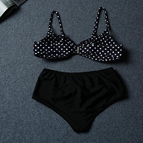 QinMM Bikini de Punto Trajes de baño para Mujer Talla Grande, Push up Playa de Verano Bañador (Negro, 3XL)