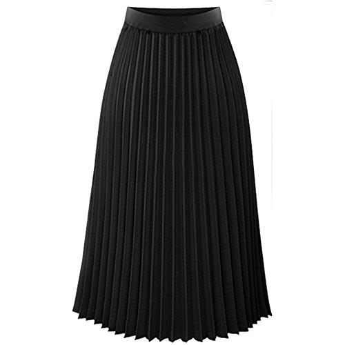 QinMM Falda de Plisado de Elegante Noche Mujer Skirt Cintura elástica Casual Fiesta, Negro, XL