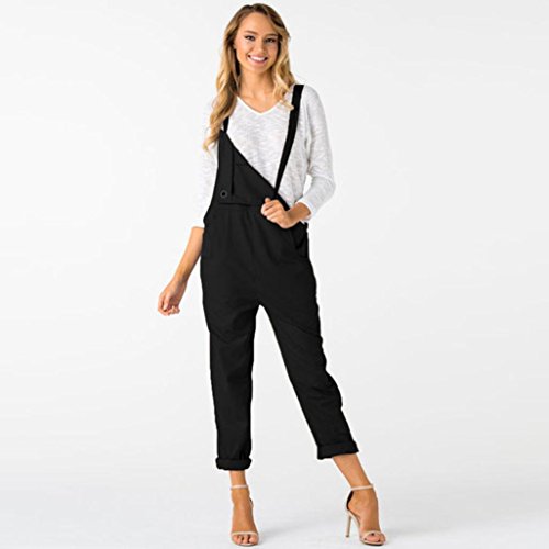 QinMM Petos de Pantalones Largos Casual Playa Fiesta Noche Cóctel para Mujer Mono (Negro, L)