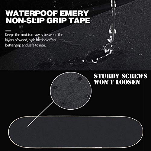 Qinmo Estándar monopatines, tablas de skate de 31 pulgadas Pro monopatín con 8 arce capa for Niños Chicas Chicos Adolescentes Adultos, completa retroceso doble Patín con ABEC-9 rodamientos de alta vel