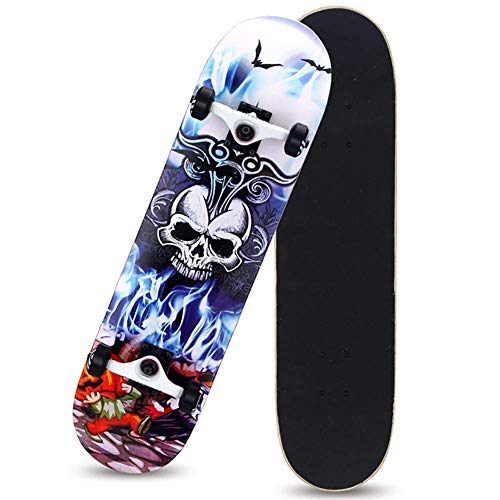 Qinmo Estándar monopatines, tablas de skate de 31 pulgadas Pro monopatín con 8 arce capa for Niños Chicas Chicos Adolescentes Adultos, completa retroceso doble Patín con ABEC-9 rodamientos de alta vel