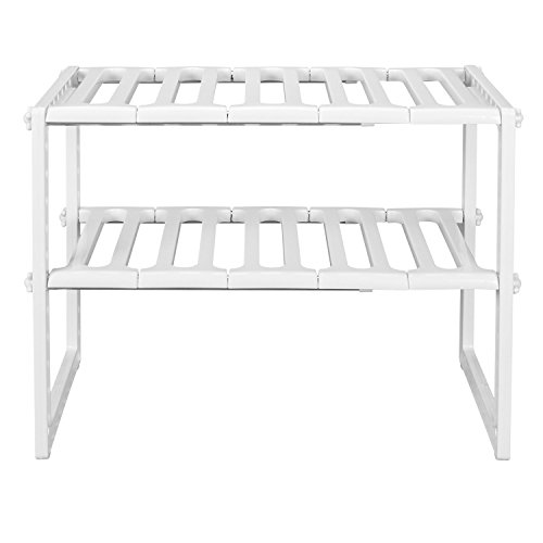 Qisiewell Almacenaje bajo Fregadero Estantería para Armario de Fregadero Estantes Multifunción 2 Niveles Acero Inoxidable y Plástico Regulable en Altura