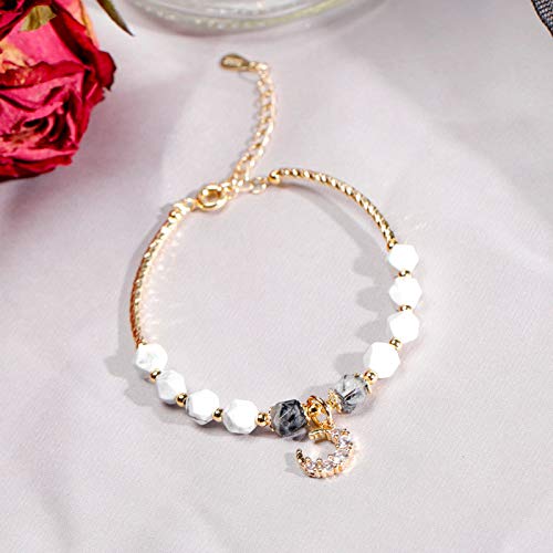 QKL CláSico Cristal Corte Blanco Pino Piedra De Pelo Pulsera Traslado Regalo.