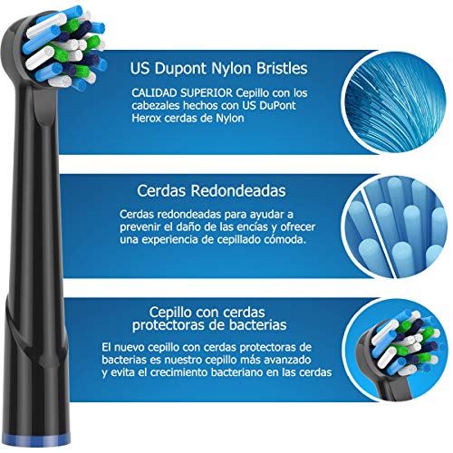 QLEBAO Recambios Cepillo Compatible con Oral b Recambios Cepillos Electricos, 16 Cabezales para Oral B, 4 Whiteclean, 4 Precision-Clean, 4Flossclean, 4 Crossclean Cabezales de Cepillo de Dientes Negro