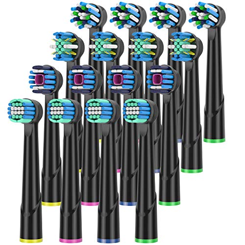 QLEBAO Recambios Cepillo Compatible con Oral b Recambios Cepillos Electricos, 16 Cabezales para Oral B, 4 Whiteclean, 4 Precision-Clean, 4Flossclean, 4 Crossclean Cabezales de Cepillo de Dientes Negro