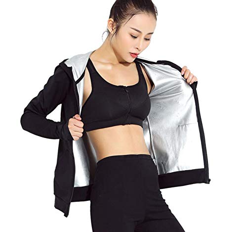 Q&M Mujer Traje De Sauna Pérdida De Peso Saco Gimnasio Rutina De Ejercicio Quemador De Grasa Encapuchado Cremallera Moldeador,XXXXL