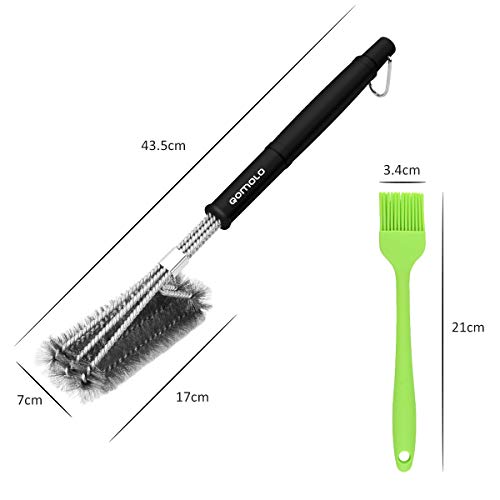 Qomolo Barbacoa Cepillo y 2pcs Cepillos de Silicona para Barbacoas, 3 En 1 BBQ Grill Cepillo y Pinceles de repostería para Barbacoas Al Aire Libre, Jardín, Camping y De Sobremesa