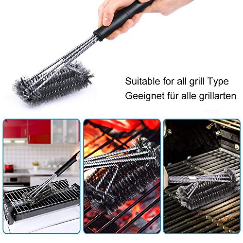 Qomolo Barbacoa Cepillo y 2pcs Cepillos de Silicona para Barbacoas, 3 En 1 BBQ Grill Cepillo y Pinceles de repostería para Barbacoas Al Aire Libre, Jardín, Camping y De Sobremesa