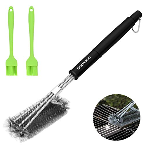 Qomolo Barbacoa Cepillo y 2pcs Cepillos de Silicona para Barbacoas, 3 En 1 BBQ Grill Cepillo y Pinceles de repostería para Barbacoas Al Aire Libre, Jardín, Camping y De Sobremesa