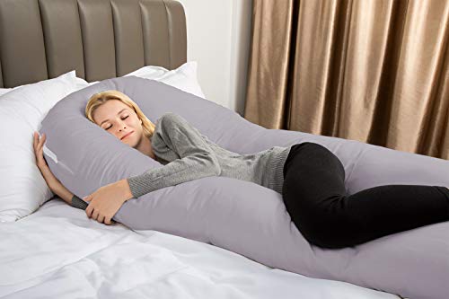 QUEEN ROSE Almohada con Forma de U, Almohada de Embarazo y Maternidad con Funda extraíble y Lavable (165 x 80 cm, Algodón, Gris)