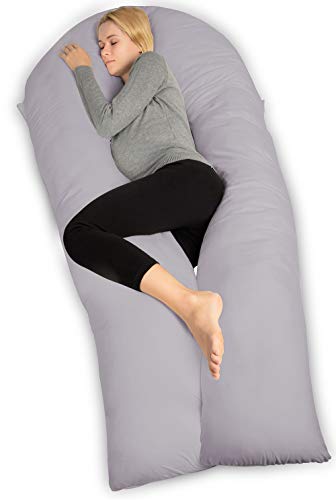 QUEEN ROSE Almohada con Forma de U, Almohada de Embarazo y Maternidad con Funda extraíble y Lavable (165 x 80 cm, Algodón, Gris)