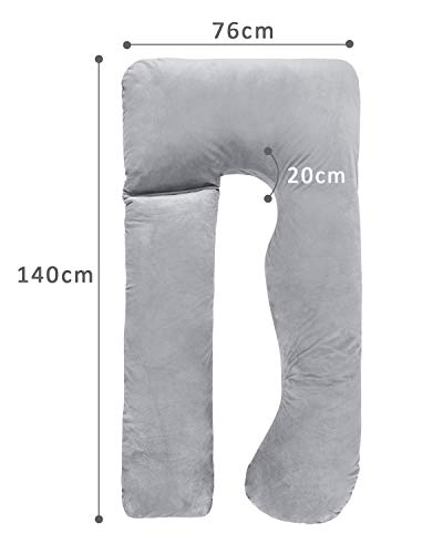 QUEEN ROSE Almohada para el Embarazo - En Forma de U - Almohada para el Cuerpo del Embarazo - para Cuello/Espalda/Piernas con Funda de Almohada para el Cuerpo (Peluche, Gris)