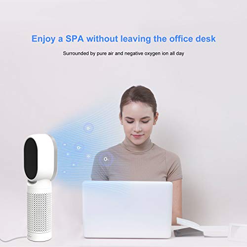 QUEENTY Purificador de Aire para Oficina con Filtro HEPA y Carbón Activado, Purificador de Aire para Hogar con Iones Negativos, Capturar Alergias, Polen, Humo, Olor y Caspas de Mascota