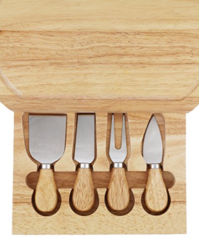 Queso Junta Set por starblue – con 4 cuchillos y madera de roble con cajón | gran queso y plato para servir de corte de plato bandeja | mejor para inauguración de la casa y regalo de cumpleaños