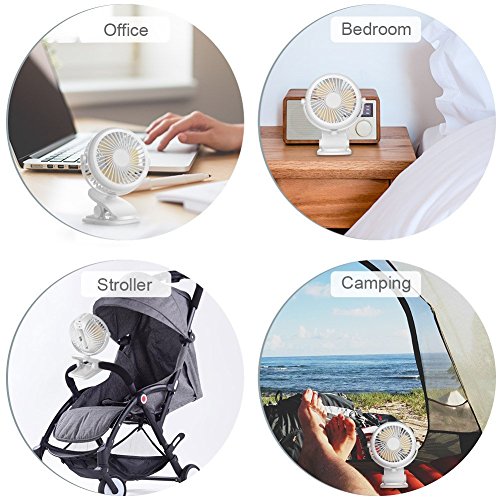 Queta Ventilador Portátil con Clip USB o Batería Recargable de 1600mAh 360°Ajustable Bajo Ruido para Cochecito de Bebé,Oficina, Hogar, Actividades al Aire Libre (Negro)