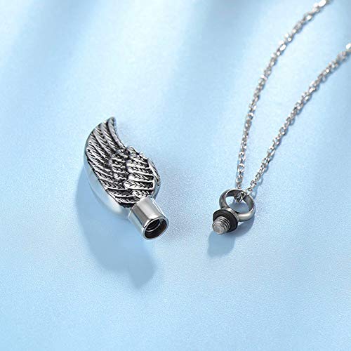 Quiges Memorial Urna de Cremación Colgante de Acero Inoxidable Ala del Ángel con Collar de Eslabones de Cadena Ajustable 46 a 52 cm