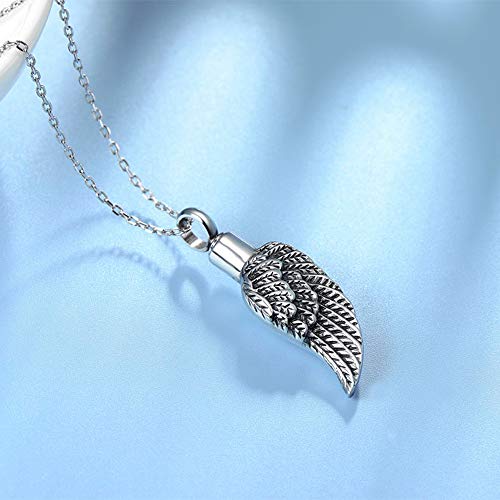 Quiges Memorial Urna de Cremación Colgante de Acero Inoxidable Ala del Ángel con Collar de Eslabones de Cadena Ajustable 46 a 52 cm