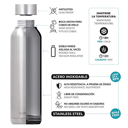 Quokka Solid - Marble 630 ML | Botellas De Agua Acero Inoxidable Sin BPA |Botella Térmica De Doble Pared - Mantiene el frío y el Calor para Niños y Adultos