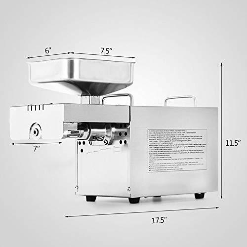 QWERTOUY Máquina de Prensa de Aceite Máquina de extracción de Aceite de Tuerca eléctrica Prensa de Aceite de Acero Inoxidable de Grado alimenticio para maíz de sésamo