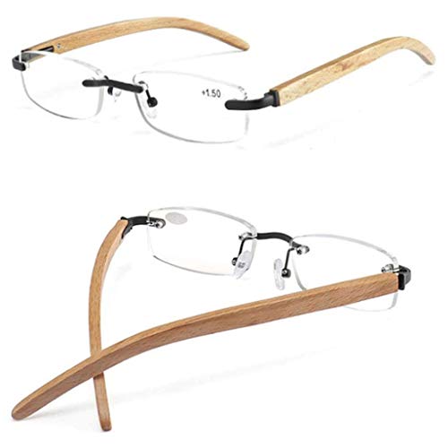 QWSA Marco De Madera Gafas De Lectura Sin Aros Presbicia Portátil Hombres Mujeres Vidrio De Lectura Antiguo Ligero Cómodo Anteojos Súper Elásticos (2 Piezas),+ 2.5