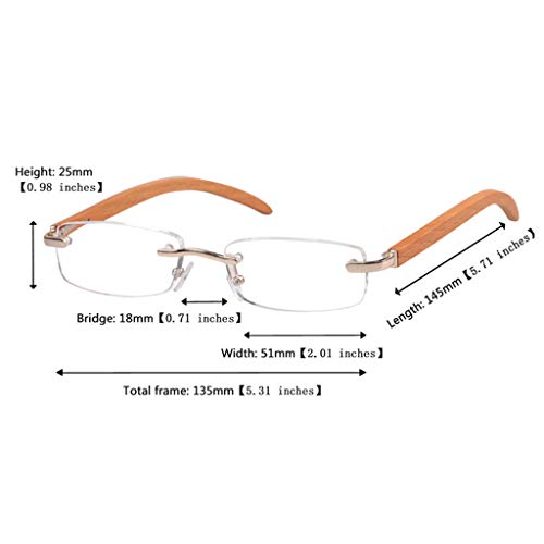 QWSA Marco De Madera Gafas De Lectura Sin Aros Presbicia Portátil Hombres Mujeres Vidrio De Lectura Antiguo Ligero Cómodo Anteojos Súper Elásticos (2 Piezas),+ 2.5