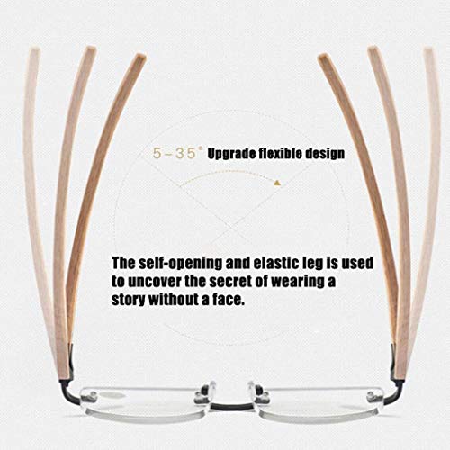 QWSA Marco De Madera Gafas De Lectura Sin Aros Presbicia Portátil Hombres Mujeres Vidrio De Lectura Antiguo Ligero Cómodo Anteojos Súper Elásticos (2 Piezas),+ 2.5