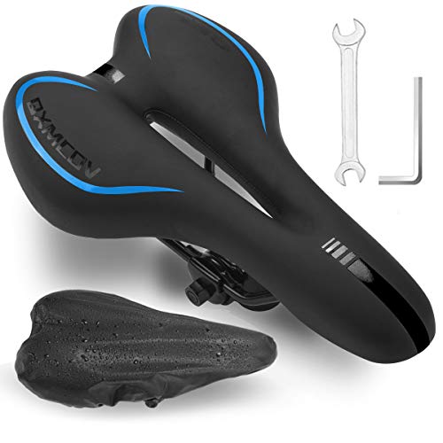 Qxmcov Sillines de Bicicleta Gel Montaña Antiprostatico, Cojín de Ciclismo Silicona, Asiento de Bici con Funda Impermeable & Kit Rueda para Electrica Bicicleta/Plegable/Carretera/Urbana/MTB