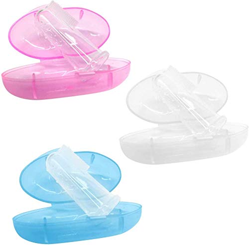 QYC 3 Piezas Multicolor Cepillo Dientes Bebe Silicona, Cepillo Suave y Seguro de Dientes para BebéS, con Caja Cepillo Dedo Bebe para 0-24 Meses, Transparentes Masajeador EncíAs Cepillo