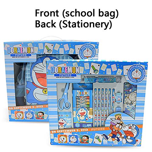 QYQS Mochila de papelería Doraemon, Traje de Gato Robot, útiles Escolares para Estudiantes, Bolsa de Almuerzo, Regalo de cumpleaños, Azul, Rosa,Azul