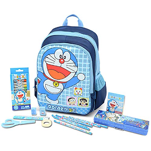 QYQS Mochila de papelería Doraemon, Traje de Gato Robot, útiles Escolares para Estudiantes, Bolsa de Almuerzo, Regalo de cumpleaños, Azul, Rosa,Azul
