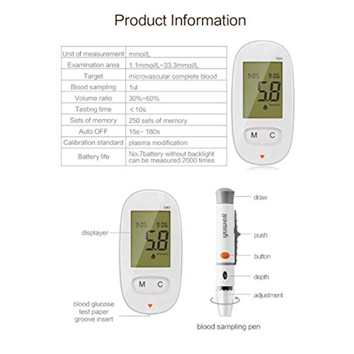 QYY Glucómetro LCD Digital Grande, Equipo médico Medidor de glucosa en Sangre portátil Prueba de glucosa (sin Tiras reactivas y Agujas)