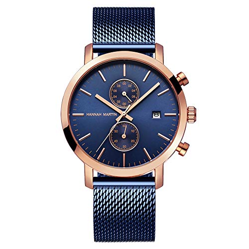 QZPM para Hombre Relojes De Acero Inoxidable Ultra-Delgado Impermeable Analógico Reloj De Cuarzo Reloj De Los Hombres De Negocios Vestido,Azul