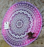 raajsee Tela Redonda de Mandala Estilo Hippie, diseño Indio Bohemio, Ideal como Colcha, Tapiz Decorativo, Mantel o Toalla de Playa, 175 cm, algodón, Pink Purple, 70 Inch