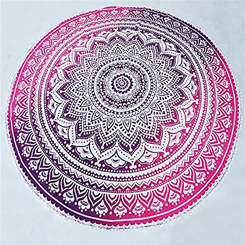 raajsee Tela Redonda de Mandala Estilo Hippie, diseño Indio Bohemio, Ideal como Colcha, Tapiz Decorativo, Mantel o Toalla de Playa, 175 cm, algodón, Pink Purple, 70 Inch