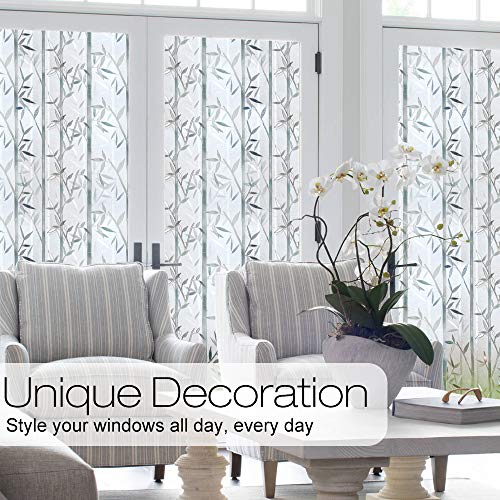 rabbitgoo 3D Vinilo Cristal para Ventanas Translúcida Autoadhesiva Vinilo Decorativa Bambu Patron Pegatina con Electricida Estática de Calor Control y Anti UV para Oficina Casa Privacidad 60x200CM