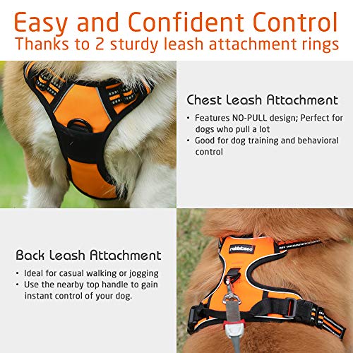 rabbitgoo Arnes Antitirones Perro Ajustable con Lineas Reflectantes Arnés Coche Perro Coche Adiesreamiento Arnes Perro Chaleco Transpirable con Asa Seguridad Easy Walk Mediano Naranja