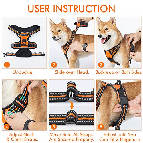 rabbitgoo Arnes Antitirones Perro Ajustable con Lineas Reflectantes Arnés Coche Perro Coche Adiesreamiento Arnes Perro Chaleco Transpirable con Asa Seguridad Easy Walk Mediano Naranja