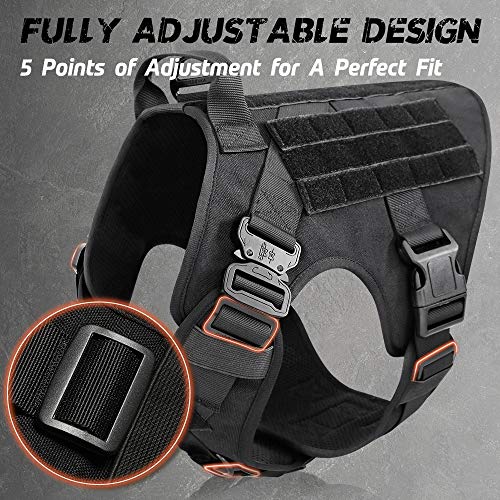 rabbitgoo Arnes Antitirones Perro Táctico de Arnés Perros Grande para Perros de Trabajo Militar con 2 Anillos de Metal Entrenamiento Ajustable sin Tirones para Caminar Cazar Negro M