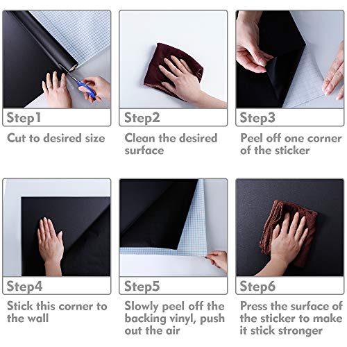 rabbitgoo Papel Pizarra Negra Autoadhesiva Vinilo Pizarra Tablero Negro Pizarrón Pegatina Negra Pizarra Adhesiva de Pared Vinilos Negro para Escuela Oficina Casa 44.5x200CM 5 Tizas Gratuitas