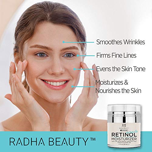 Radha Beauty Crema hidratante milagrosa de retinol para la cara con retinol, ácido hialurónico, vitamina E y té verde (la mejor crema hidratante de día y de noche) 50mL