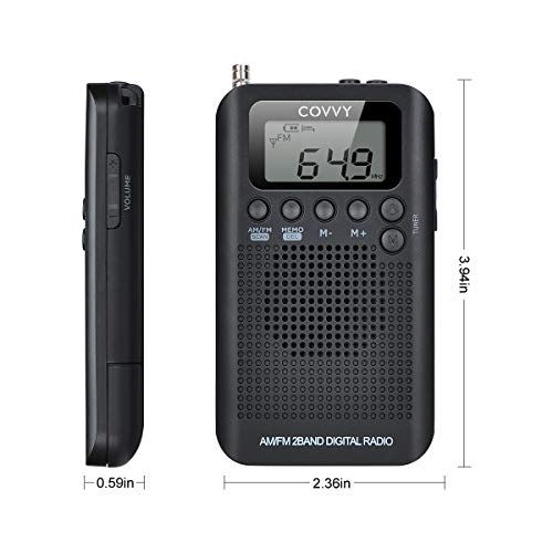 Radio Portátil Pequeña Mini Radio de Bolsillo Am FM Estéreo Sintonización Digital Radio con Altavoz de Sonido Reloj Despertador y Temporizador Auricular