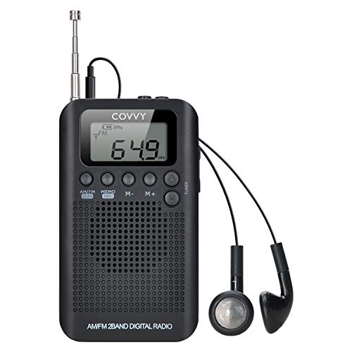 Radio Portátil Pequeña Mini Radio de Bolsillo Am FM Estéreo Sintonización Digital Radio con Altavoz de Sonido Reloj Despertador y Temporizador Auricular