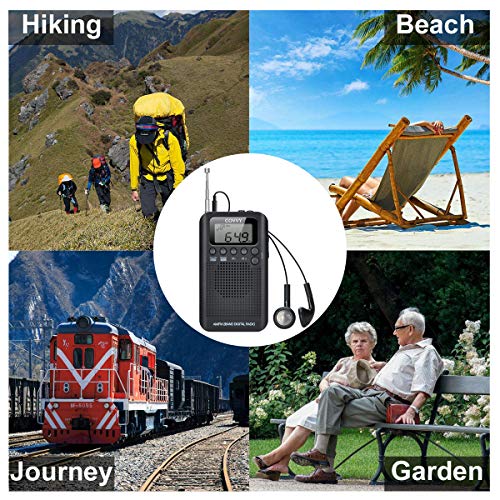 Radio Portátil Pequeña Mini Radio de Bolsillo Am FM Estéreo Sintonización Digital Radio con Altavoz de Sonido Reloj Despertador y Temporizador Auricular
