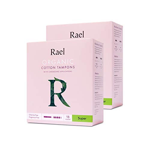 Rael - Tampones blanqueados sin cloro, orgánicos, con aplicador de cartón biodegradable, tamaño extra grande (14 en total)