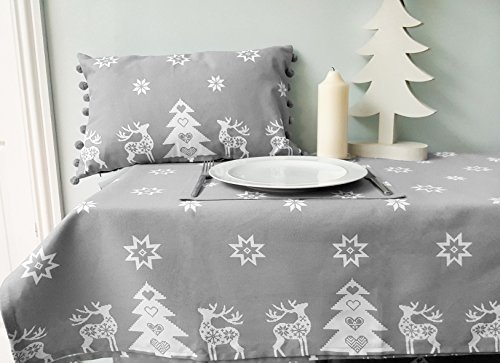 Ragged Rose - Tessa – Mantel de Algodón de Navidad, Color Gris – 140 x 230 cm