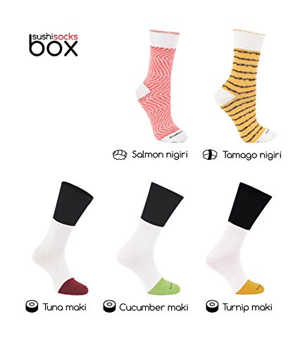 Rainbow Socks - Mujer Hombre Calcetines Sushi Tamago Salmón 3x Maki - 5 Pares - Tamaño 36-40