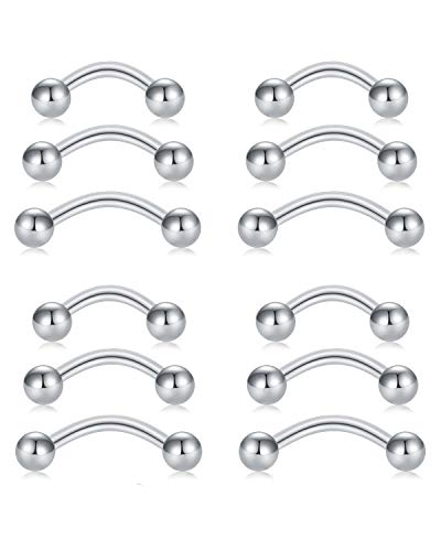 Rajnard Piercing de Cejas 16G Acero quirúrgico Curvado Barbell Peircing Rook Piercing Anillos Tragus Piercing joyería 16pcs 6mm 8mm 10mm 12mm