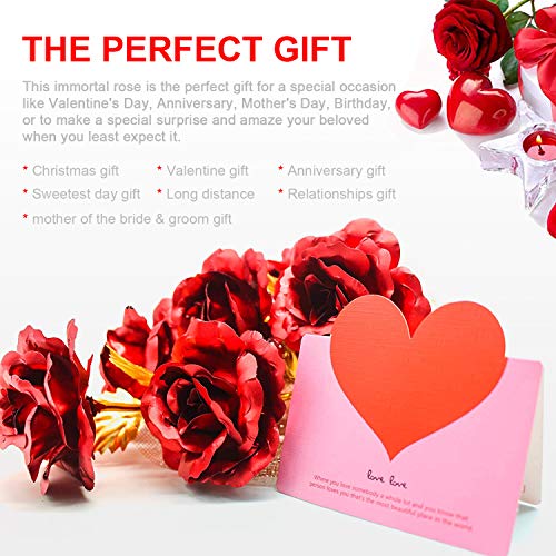 Ramo Flores Rosa Chapada en Oro, 6 Piezas Ramo Rosa Artificiales de Papel Oro con Caja de Regalo, Regalo Ideal para el día de San Valentín, día de la Madre, Aniversario, cumpleaños, Navidad (Rojo)